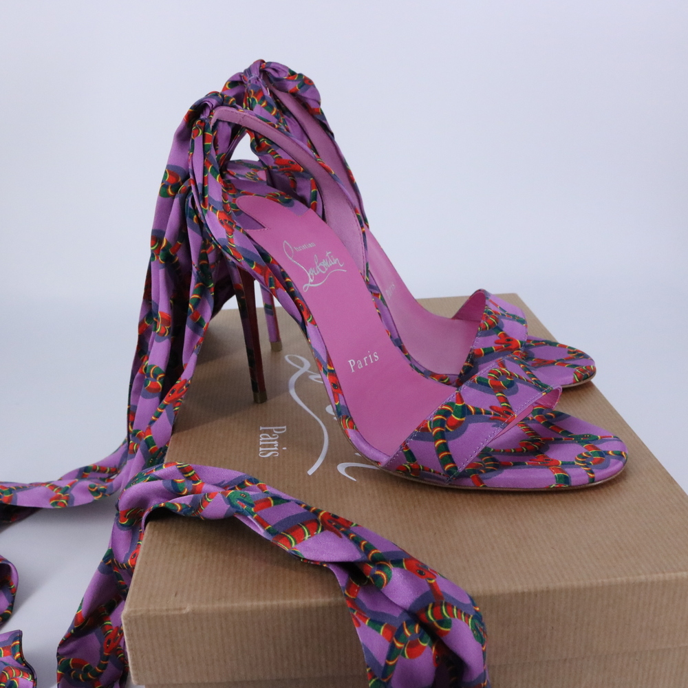 Christian Louboutin 37.5 Sandale Du Desert 100 Ribbon Bow Sandals Heels E737